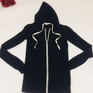 Black zipper Cardigan sweater with hood